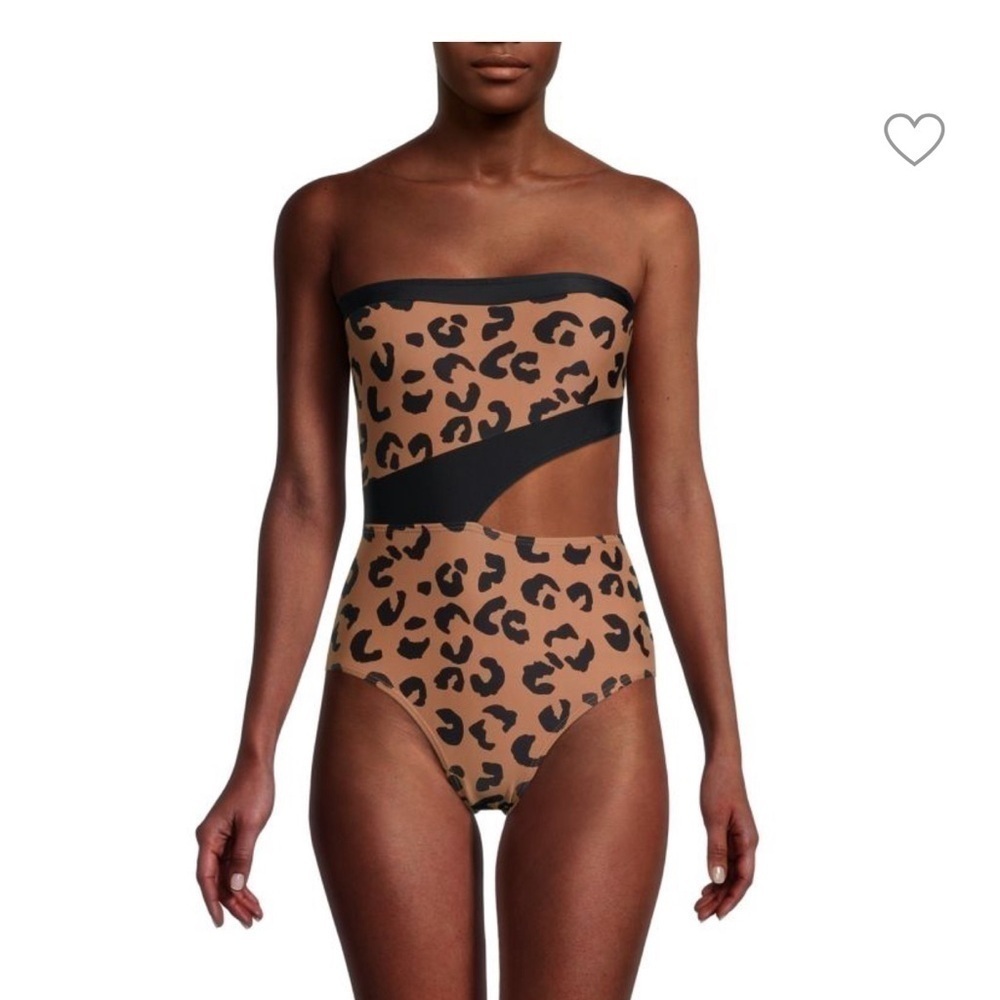 DKNY Cutout Leopard One-Shoulder Swimsuit Size 16 - Picture 1 of 8